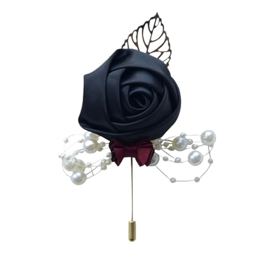 CNYUON Boutonniere 8 Stücke Zeremonie Hochzeit Prom Corsage Blume Rose Brosche Pins Perle Schleife Braut Bräutigam Blumen Boutonniere Satinband Zubehör Für Hochzeit Blazer(Black) von CNYUON