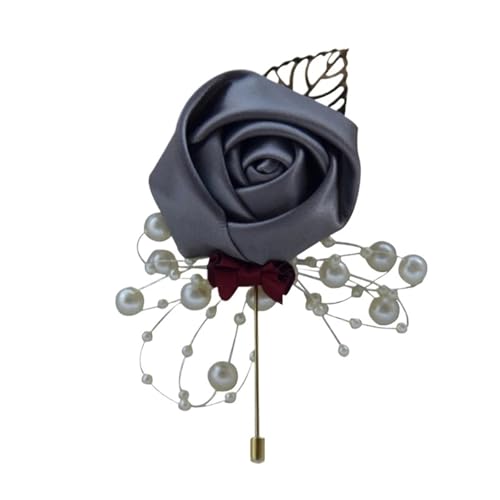 CNYUON Boutonniere 8 Stücke Zeremonie Hochzeit Prom Corsage Blume Rose Brosche Pins Perle Schleife Braut Bräutigam Blumen Boutonniere Satinband Zubehör Für Hochzeit Blazer(Dark Gray) von CNYUON