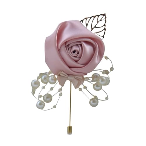 CNYUON Boutonniere 8 Stücke Zeremonie Hochzeit Prom Corsage Blume Rose Brosche Pins Perle Schleife Braut Bräutigam Blumen Boutonniere Satinband Zubehör Für Hochzeit Blazer(Pink) von CNYUON