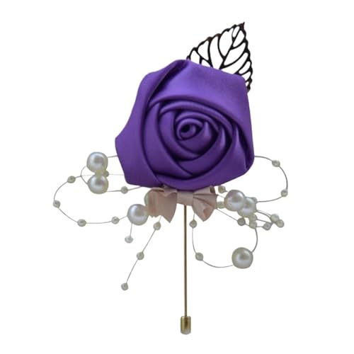 CNYUON Boutonniere 8 Stücke Zeremonie Hochzeit Prom Corsage Blume Rose Brosche Pins Perle Schleife Braut Bräutigam Blumen Boutonniere Satinband Zubehör Für Hochzeit Blazer(Purple) von CNYUON