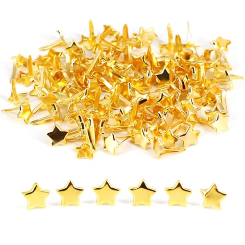 COACOM 100 Stück Goldene Sternnadeln, Mini-Stern-Brad-Nägel, Stecknadeln, Doppelnadeln, Muster-Clips, Metall-Befestigungsclips Für DIY-Bastelarbeiten (14 Mm) von COACOM