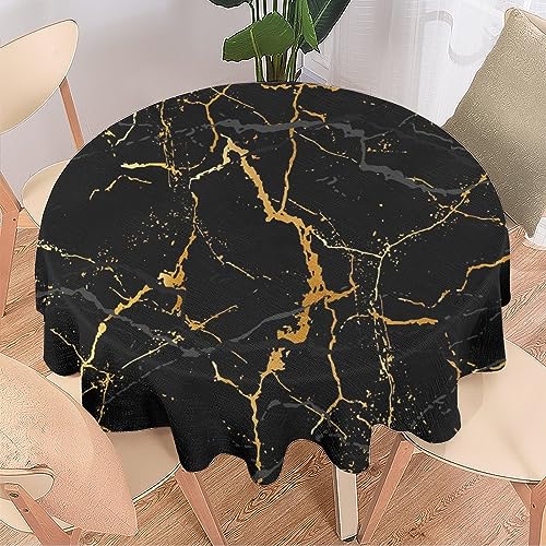 COALHO Abstrakte Moderne Kunst Schwarz Wohnkultur Runde Polyester Tischdecke Marmor Rustikal Luxus Schwarz Goldener Marmor für Bankett Tisch Geburtstag Party Buffet Hochzeit - 153 x 153 cm von COALHO