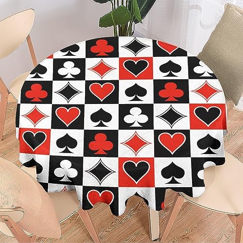 COALHO Rot Schwarz Poker Wohnkultur Runde Polyester Tischdecke Plaid Abstrakt Retro Mitte Jahrhundert Geometrische Spielkarten für Bankett Tisch Geburtstag Party Buffet Hochzeit - 178 x 178 cm von COALHO