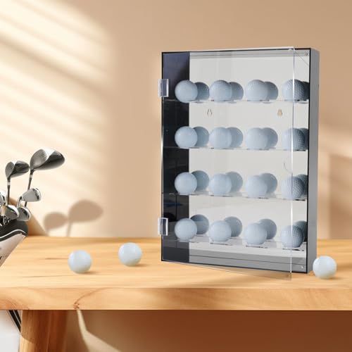 Acryl-Golfball-Vitrine, hält 16 Bälle in 4 Etagen von 4 mit Spiegelrückwand, Golfball-Vitrine zur Wandmontage mit Magnetverschluss-Design, Schwarz von COCEANV