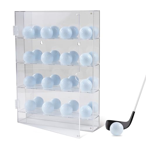 Acryl-Golfball-Vitrine, hält 16 Bälle in 4 Etagen von 4 mit Spiegelrückwand, verwendet auf dem Schreibtisch oder an der Wand, mit Magnetverschluss-Design, Weiß von COCEANV