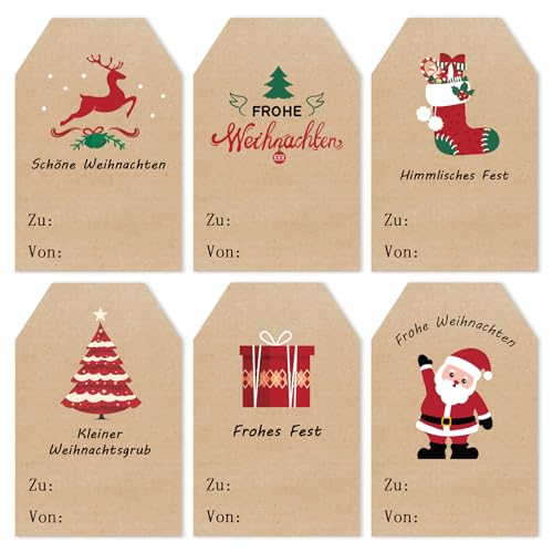 Aufkleber Weihnachten, 96 Stück Kraftpapier Weihnachtsaufkleber, Selbstklebende Weihnachtsetiketten, Weihnachtsgeschenke Sticker Etiketten für Geschenkverpackung, Weihnachtsdekoration, 5 x 7.6cm von COCHIE