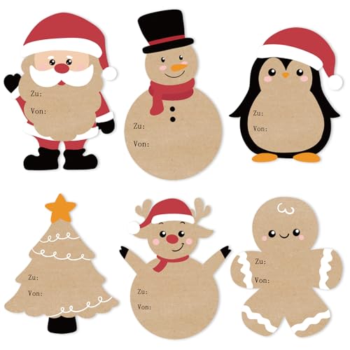 Aufkleber Weihnachten, 96 Stück Kraftpapier Weihnachtsaufkleber, Selbstklebende Weihnachtsetiketten, Weihnachtsgeschenke Sticker Etiketten für Geschenkverpackung, Weihnachtsdekoration, 5 x 7.6cm von COCHIE