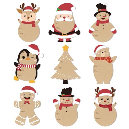 Aufkleber Weihnachten, 96 Stück Kraftpapier Weihnachtsaufkleber, Selbstklebende Weihnachtsetiketten, Weihnachtsgeschenke Sticker Etiketten für Geschenkverpackung, Weihnachtsdekoration, 5 x 7.6cm - c von COCHIE