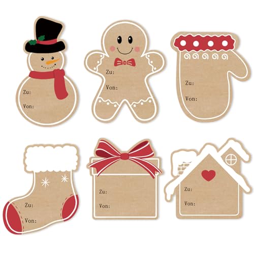 Aufkleber Weihnachten, 96 Stück Kraftpapier Weihnachtsaufkleber, Selbstklebende Weihnachtsetiketten, Weihnachtsgeschenke Sticker Etiketten für Geschenkverpackung, Weihnachtsdekoration, 5 x 7.6cm - j von COCHIE