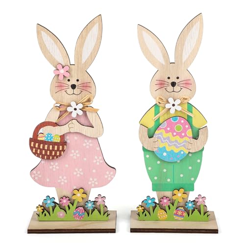 COCHIE Osterdeko Holz Hase, Osterhase Deko aus Holz, zum Hinstellen,2er Set Deko Aufsteller für Ostern,Osterdekoration Garten Osterhasen Deko Holz von COCHIE