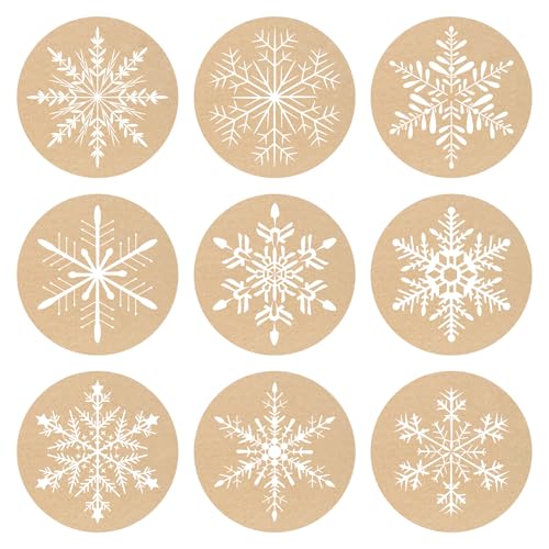 Schneeflocken Aufkleber Weihnachten, 108 Stück Kraftpapier Weihnachtsaufkleber, Selbstklebende Weihnachtsetiketten, Weihnachtsgeschenke Sticker Etiketten für Geschenkverpackung, Weihnachtsdekoration von COCHIE