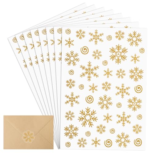 Weihnachtsaufkleber Schneeflocke Aufkleber, Weihnachtssticker Schneeflocke Etiketten, Selbstklebend Anhänger Aufkleber, Frohe Weihnachten Geschenkaufkleber Klebeetiketten Weihnachtsdeko (Gold) von COCHIE