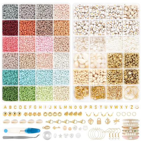 COCOMAX 8000 Stück Perlenset für Armbänder Selber Machen, 3mm Bunte Perlen für Armbänder Glasperlen Set zum Auffädeln, Schmuckherstellung Set mit Buchstabenperlen für Freundschaftsarmbänder Making Kit von COCOMAX