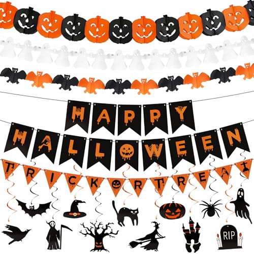 COCOMAX Halloween Deko Set, Happy Halloween Deko Party Girlande, Trick or Treat Banner, Luftschlangen Hängende Spiralen für Wohnung Kinderparty COCOMAX Halloween Deko Set, Happy Halloween Deko Party Girlande, Trick or Treat Banner, Luftschlangen Hängende Spiralen für Wohnung Kinderparty von COCOMAX
