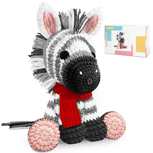 CODGP Häkelset für Anfänger, 30 cm, Häkeltier-Set, Zebra, Häkel-Starter-Set, Geschenk für Erwachsene und Kinder, mit Garn-Sets, Amigurumi-Häkelset mit Schritt-für-Schritt-Video-Tutorials von CODGP