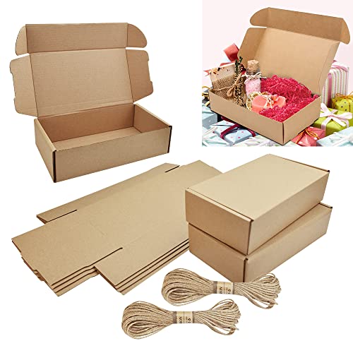 CODIRATO 20 Stück Karton Geschenkboxen Klein Kraftpapier Box Geschenkschachtel mit Deckel Faltschachtel mit Juteseil Kraftpapier Süßigkeitbox Geschenkverpackung für Weihnachten Hochzeit, 20x11x5cm von CODIRATO