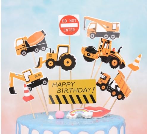 CODIRATO 50 Stück Bagger Auto Kuchendekoration Baufahrzeug Cupcake Topper Baufahrzeuge Kuchen Picks Baustelle Tortendeko Bau Thema Kuchendekoraion Bagger Muffin Dekoration für Kinder Geburtstag von CODIRATO