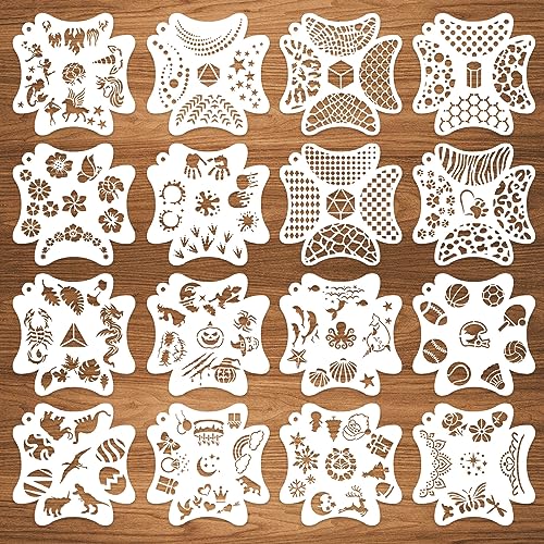 16 Pcs Face Paint Stencils, 121 Patterns Body Facial Painting Stencils, wiederverwendbare Mermaid Scale Tattoo Stencils Makeup Kit Face Tracing Stencils für Weihnachten Urlaub Halloween Party von CODOHI