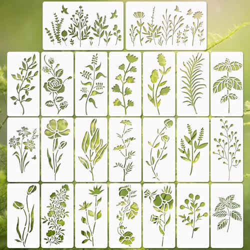 23 Sets Wildflower Stencils, Pflanzen Blumen Schablonen Mixed Media Art Stencils, 37 Stück kleine Wildblumen Blatt Zweige Blumen Kräuter Wandschablonen für Malerei auf Holz Karte Leinwand von CODOHI