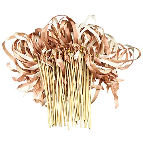 CODOHI 50er Pack Champagne Band Fairy Wands Party Sticks Luftschlangen mit Glocken Fairy Stick Wish Wands für Mädchen Geburtstag Gefälligkeiten Hochzeit-Waving Party von CODOHI