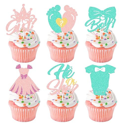 24 PCS Junge oder Mädchen Geburtstag Cupcake Topper Glitter Kuchen Dekorationen Baby Dusche Geschlecht Reveal Cupcake Picks für Junge oder Mädchen Thema Baby Dusche Kinder Party Supplies von CODOMOR