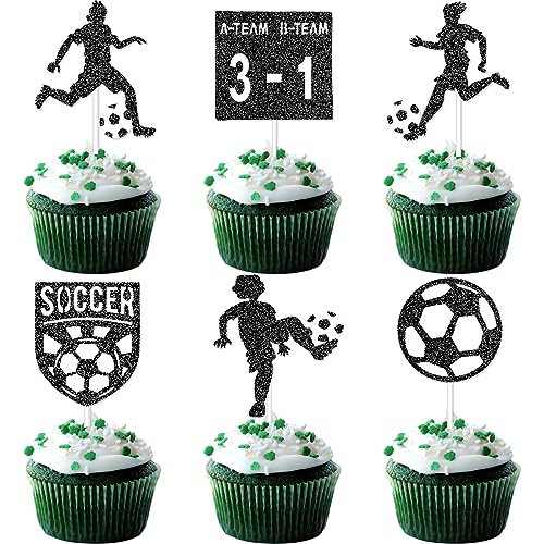 CODOMOR 24 Fußball Cupcake Topper Fußball Birthday Kuchen Deko Glitter Fußball Tortendeko Fußball Cupcake Deko Fußball Thema Birthday Party Dekoration Supplies von CODOMOR