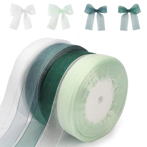 4 Rollen Organzaband 45m x 20mm Geschenkband Transparentes Schleifenband Dekoband Organza Bänder DIY für Geschenkverpackung Glücksbringer Geburtstag Taufe Hochzeit Deko von COEKI