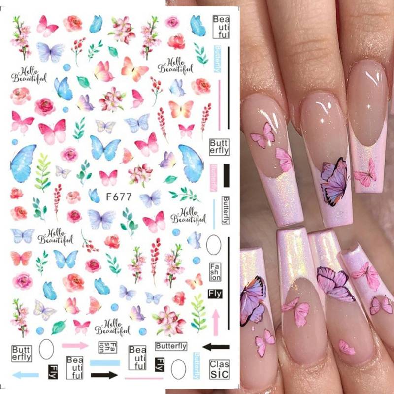 Nail Sticker Bunte Schmetterlinge/Blumen/ Leopart von COEMbeauty