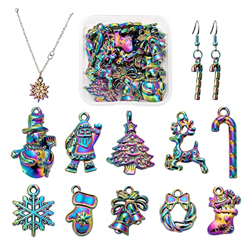 COGCHARGER 20 Stück 10 Stil Weihnachten Regenbogen Legierung Anhänger mehrfarbige Charm-Anhänger geätzte Metallverzierungen für Schmuck Halskette Ohrring Herstellung von COGCHARGER