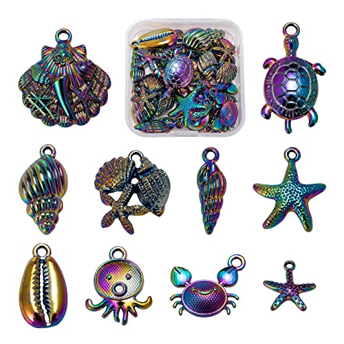 COGCHARGER 20 Stück Ozean-Thema-Charms Legierung Regenbogen Charms Anhänger geätzte Metallverzierungen für Schmuck, Halskette, Armband, Ohrring, Herstellung von Basteln von COGCHARGER