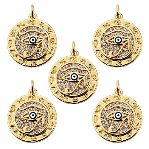 COGCHARGER 5 Stück flache runde mit Auge Anhänger Messing Zirkonia Anhänger lang haltbar plattiert Charm für Schmuck B Earring Naking Crafts von COGCHARGER