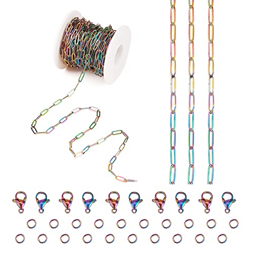 COGCHARGER 5M Büroklammer-Ketten Link Edelstahl Regenbogen Ketten Halskette DIY Kette Schmuck Set Making Kit Mehrfarbig für Schmuckherstellung von COGCHARGER