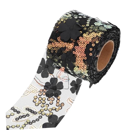 1 Rolle Dekoratives Tüllgewebe -Gurtband Blumenbesatz selber machen Hochzeitsdekoration Tüllband seidenband ribbon Pailletten-Gurtband DIY Bastelband Polyester Black COHEALI von COHEALI