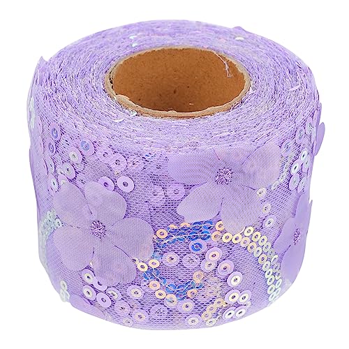 COHEALI 1 Rolle Dekoratives Tüllgewebe Band Für Kränze Handwerklicher Spitzenbesatz Schleifenband Stickerei Mit Blumenmuster Vintage Spitzenband Glitzerband Tüllband Lavender Polyester von COHEALI