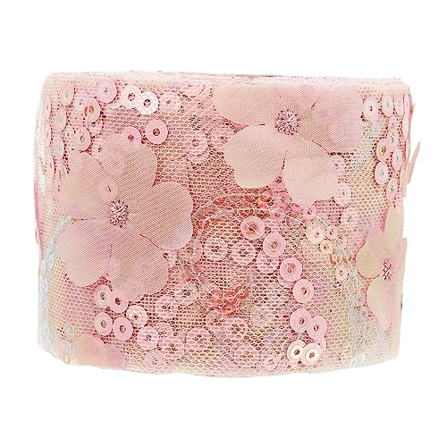 COHEALI 1 Rolle Dekoratives Tüllgewebe Blumenstickerei-spitze -gurtband Spitzenbesatzband Haarschmuck Mit Blumen Paillettenband Für Diy Hochzeitsblumenbesatz Polyester Rosa von COHEALI