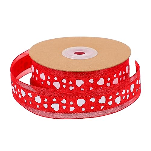 COHEALI 1 Rolle Liebesschnee Gazeband Herzdekor Rotes Herz Valentinsband Valentinszierband Liebesband Krippendekoration Strumpffüller Geschenkband Polyester von COHEALI