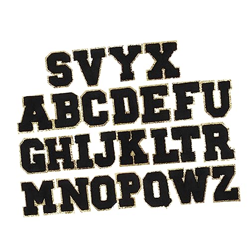 COHEALI 1 Satz Mantelflicken Buchstabenapplikation Aufnähen Alphabet-aufkleber Buchstabenpatches Aufnähen Aufkleber Mit Goldenen Buchstaben Gestickter Aufnäher Annähen Black Stoff 26st von COHEALI