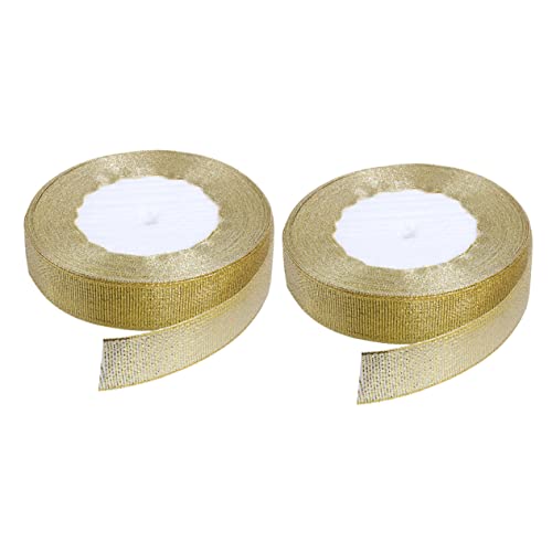 COHEALI 1 Satz Verpackungsband Diy-bänder Glänzende Bänder Dekorative Bänder Zierband Feiertagsband Weihnachts-ripsband Schleifenband Selber Machen Banddekor Polyester Golden 2 Rollen von COHEALI