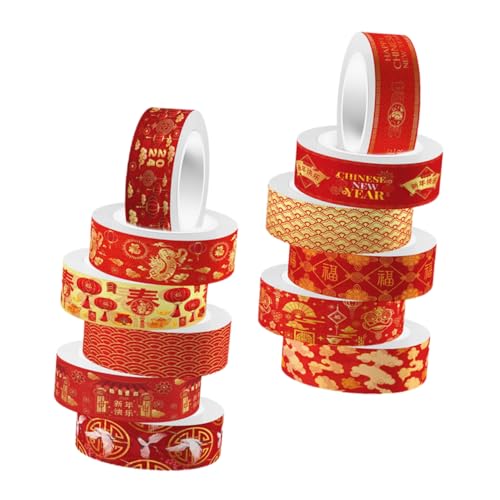 COHEALI 12 Rollen Jahr Des Drachen Washi Tape Drachenjahr Aufkleber Sommer DIY Klebeband DIY Papierbänder Rote Washi Tapes Tagebuch Klebeband Planer Bänder Retro Basteln von COHEALI