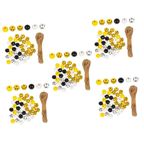 COHEALI 1200 Stk bedruckte Holzperlen wohnungseinrichtung home decoration Naturholzperlen hausdeko gelbe Perlen schwarzes rundes Tablett runde Holzperlen Schmuck Handwerk Perlen hölzern von COHEALI