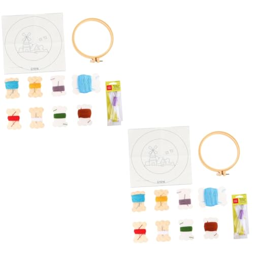 COHEALI 2St Stanzstickset für Anfänger kinder bastelset basteln für kinder bastelmaterial für kinder embroidery kit Runder Kinderteppich Lochstickerei Stickerei-Basis-Kit Stickformfaden von COHEALI