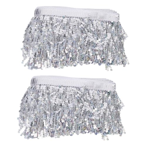 COHEALI 2St paillettenbesetzte bärtige Spitze elegant guci Textilbesatz costume tafellappen Paillettenbesatz Pailletten Fransen Quaste Nähzubehör Bandbesatz für Kleidung ， Silver von COHEALI