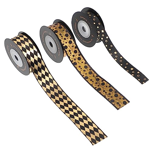 COHEALI 3 Rollen Schwarzes Gold-Verpackungs band Verpackungsband präsentieren Band zum Geburtstag Geburtstagsband haar tapes haar schleife Wickelband Blumenverpackungsband Polyester Black von COHEALI