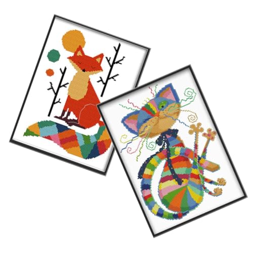 COHEALI 3 Sätze fuchs DIY stickerei Kreuzstich-DIY-Kit Stickset Tiere Stickereien für Kinder gestempelter Kreuzbausatz werkzeug Stickerei handgemachtes Material Kreuzstich-Set Polyester von COHEALI