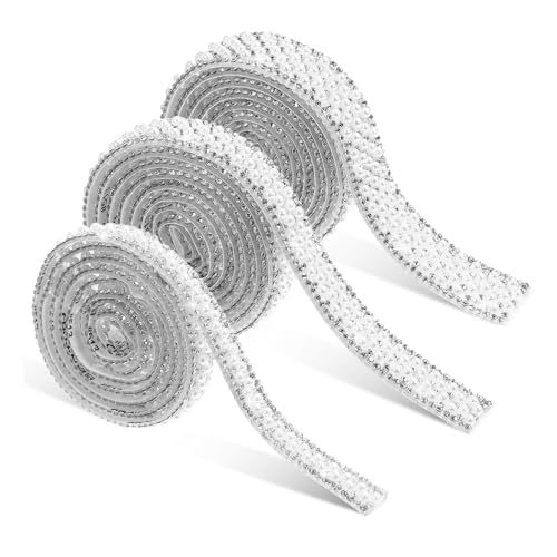 COHEALI 3 Stk Perlen-strassstreifen Applikation Mit Strassbesatz Diamantgürtel Bling Strassbänder Wrap-strass-aufkleber Für Kunst Glitzerschuhe, Kleiderband Strasskette Perlenbesatz Glas von COHEALI