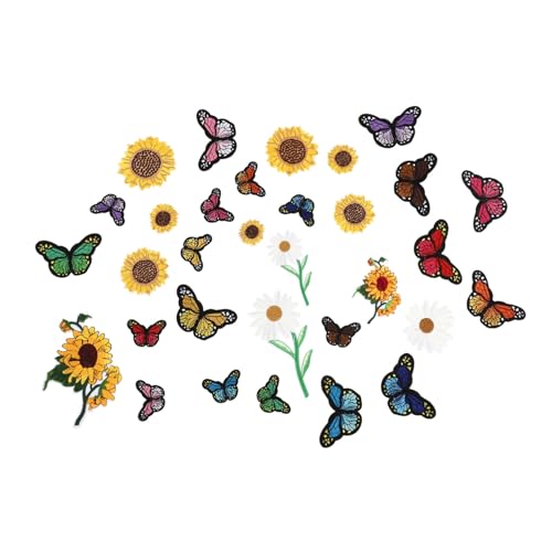 COHEALI 33St Aufkleber reparaturflicken kinderkleider Taschendekoration Sonnenblumen-Applikation Sonnenblumenhose Nähen von gestickten Applikationen Blumen-Schmetterlings-Patches Stoff von COHEALI