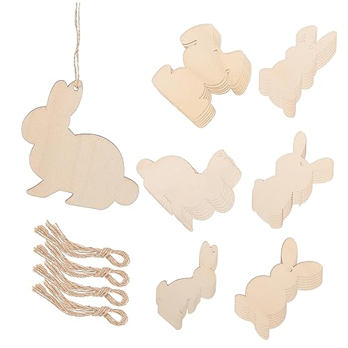 COHEALI 36St Kaninchen-Holz-Chip-Anhänger Ausschnitt in Hasenform Kaninchenjahr hängende Ornamente holzarbeiten selber machen holzfiguren holzscheiben Hasen aus Holz basteln Hase aus Holz von COHEALI