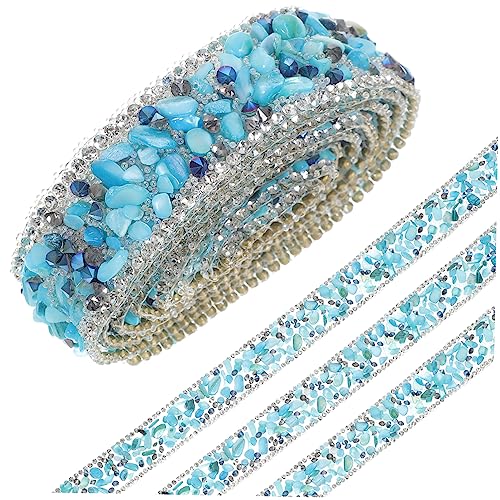 COHEALI 4 Rollen Kies Strass Streifen Spitze Dekorationen Perlen Bogen Strass- Brautoutfits Weißes Band Schleife Randbereich Paillettenband Chiffon Blue Strasssteine von COHEALI