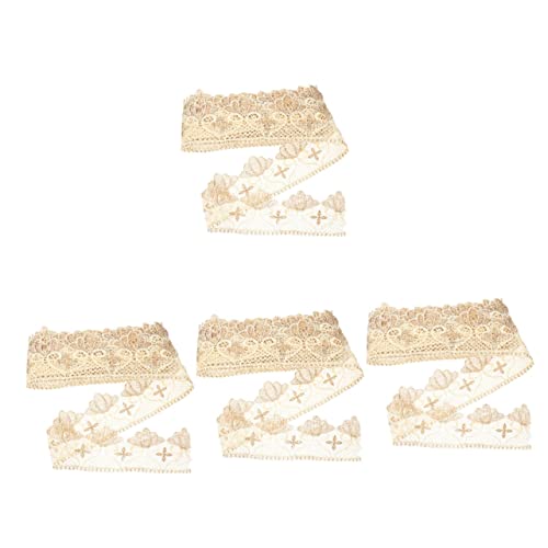 COHEALI 4 Rollen Wasserlösliche Stickspitze Spitzenstickerei Elastisches Band Hochzeit Spitzenbesatz Spitzenband Selber Machen Spitze Überbacken Spitzenvorhänge Polyestergarn Beige von COHEALI