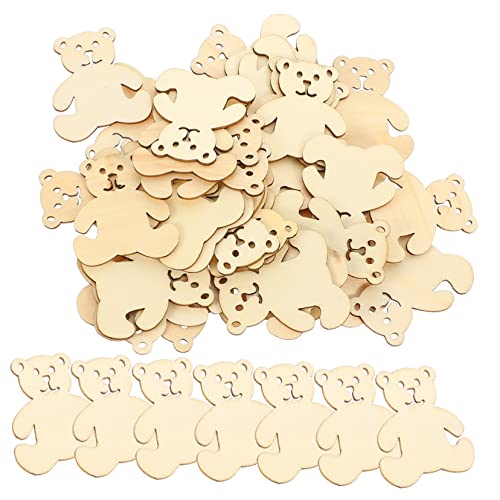 COHEALI 40st Bärenchips Aus Holz Holzanhänger Zum Basteln Mit Löchern Hölzerner Bär Ornament Handwerk Bärenmarken Aus Holz Holzspäne Holzbär Diy Bär Bambus Aushöhlen Kleine Holzstücke von COHEALI